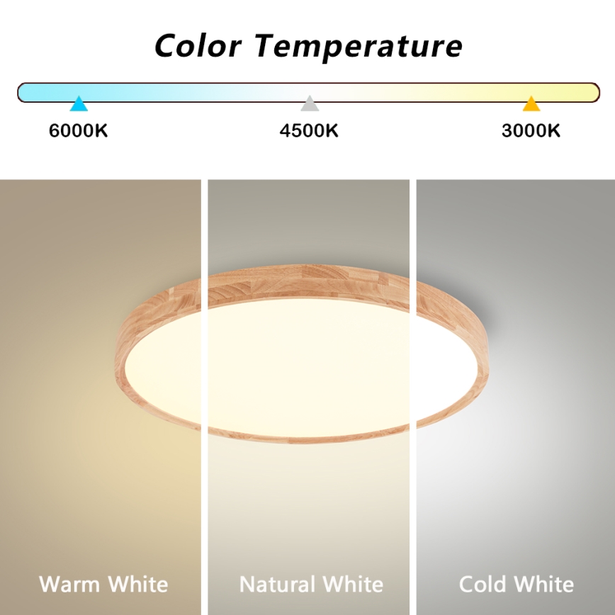 Brilagi - Plafoniera LED dimmerabile WOODROUND LED/30W/230V 3000–6000K Ø 40 cm in legno CRI 90 + telecomando