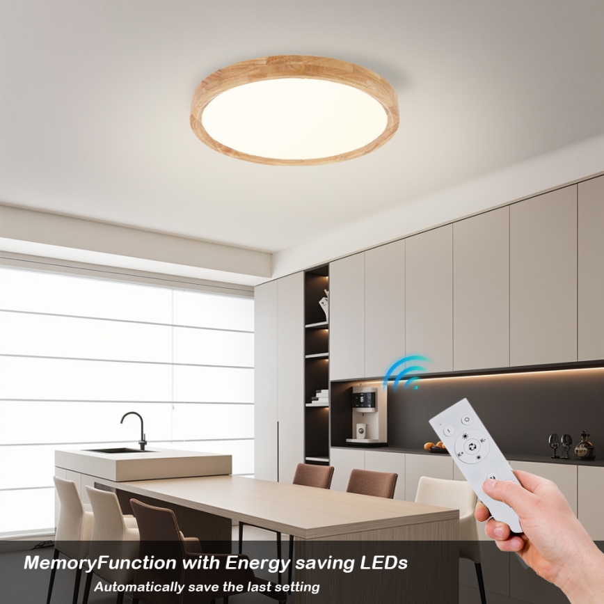 Brilagi - Plafoniera LED dimmerabile WOODROUND LED/30W/230V 3000–6000K Ø 40 cm in legno CRI 90 + telecomando