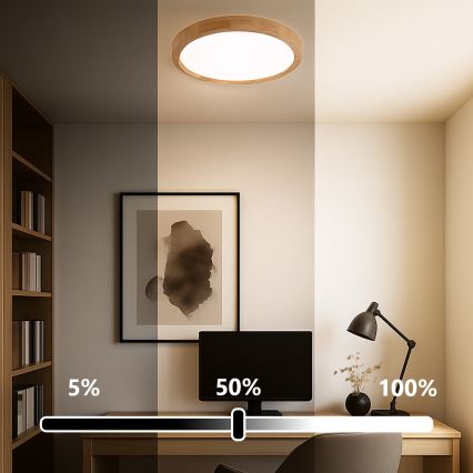Brilagi - Plafoniera LED dimmerabile WOODROUND LED/30W/230V 3000–6000K Ø 40 cm in legno CRI 90 + telecomando