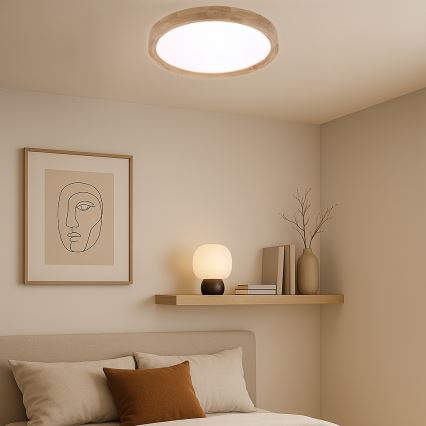 Brilagi - Plafoniera LED dimmerabile WOODROUND LED/30W/230V 3000–6000K Ø 40 cm in legno CRI 90 + telecomando
