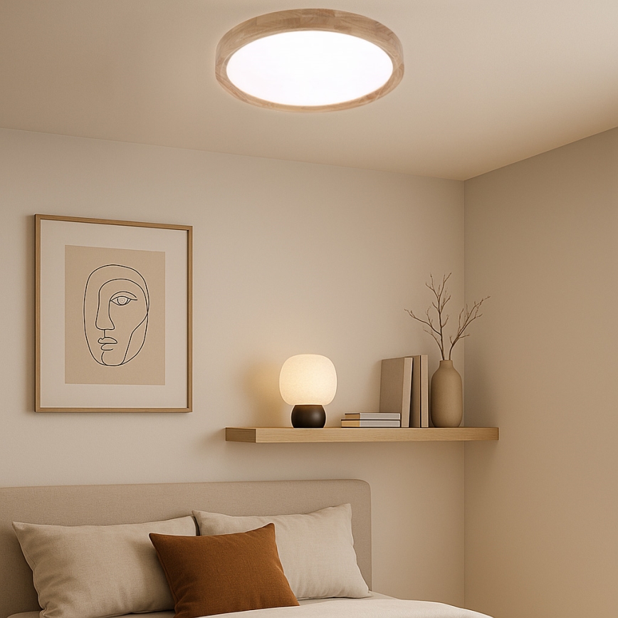 Brilagi - Plafoniera LED dimmerabile WOODROUND LED/30W/230V 3000–6000K Ø 40 cm in legno CRI 90 + telecomando