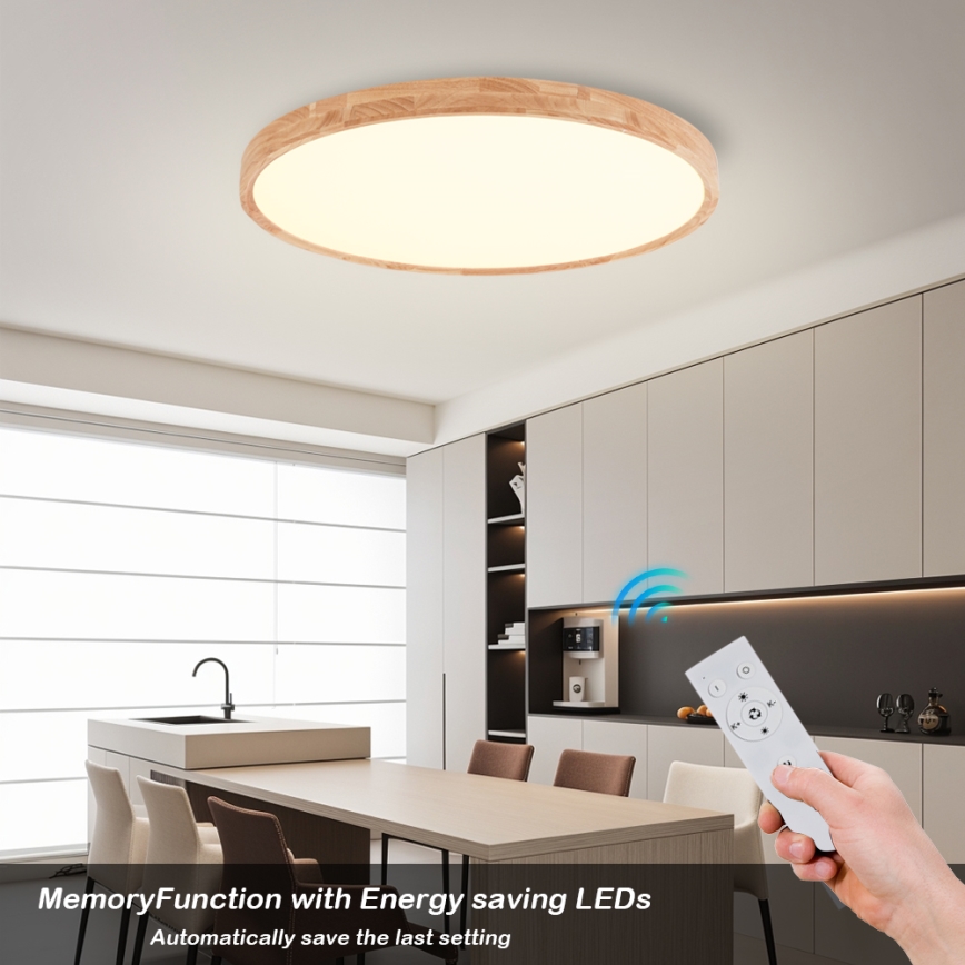 Brilagi - Plafoniera LED dimmerabile WOODROUND LED/70W/230V 3000-6000K Ø 80 cm legno CRI 90 + telecomando