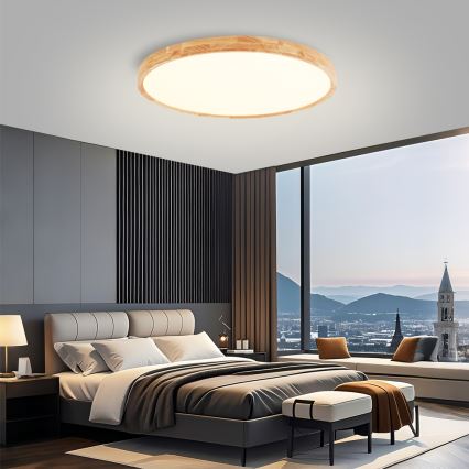 Brilagi - Plafoniera LED dimmerabile WOODROUND LED/70W/230V 3000-6000K Ø 80 cm legno CRI 90 + telecomando