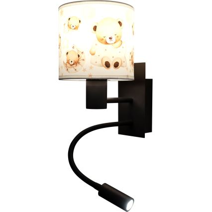 Brilagi - Lampada da parete flessibile LED per bambini BOBO 1xE27/25W/230V + LED/3W nero/bianco/orsetti