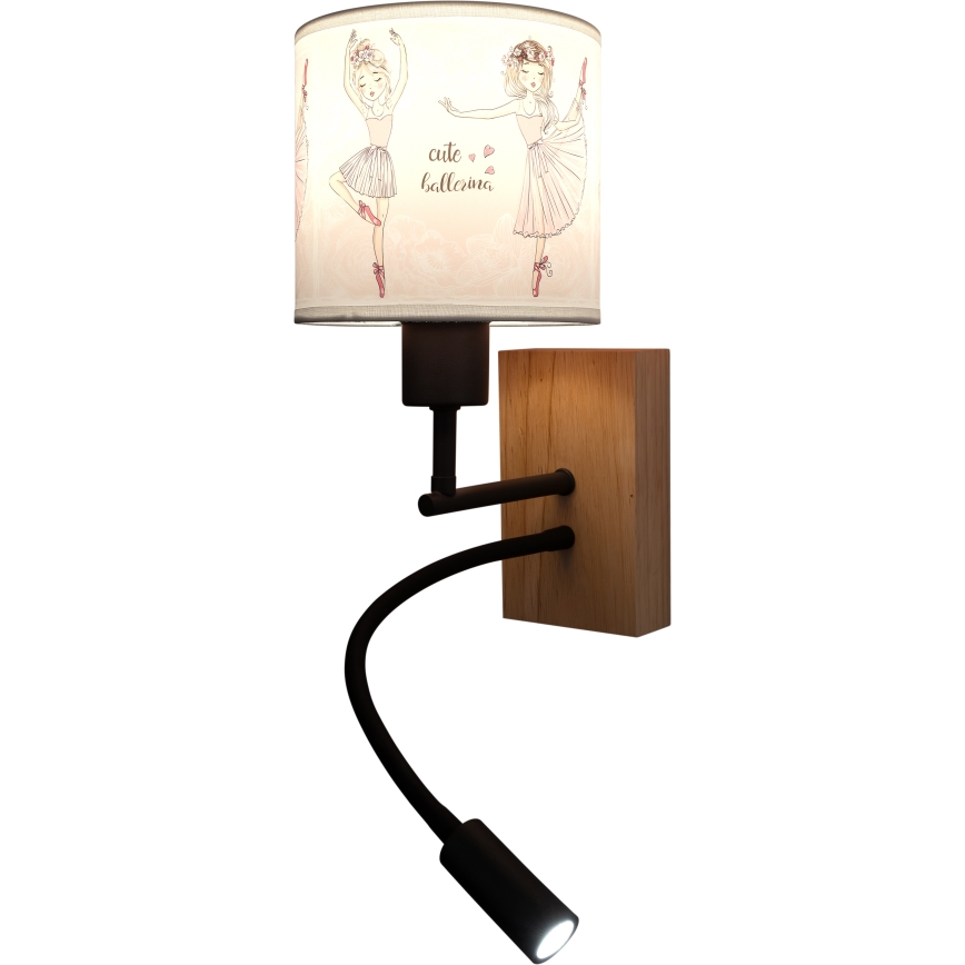 Brilagi - Lampada da parete flessibile a LED per bambini BOBO WOOD 1xE27/25W/230V + LED/3W rovere/nero/bianco/rosa/scarpette da balletto