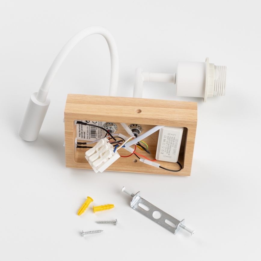 Brilagi - Lampada da parete LED flessibile per bambini BOBO WOOD 1xE27/25W/230V + LED/3W rovere/bianco/beige/a pois
