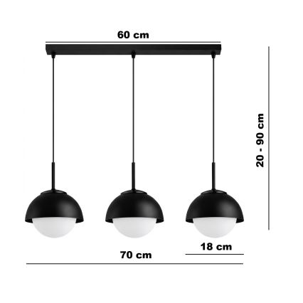 BRILAGI - Lampada sospesa a cavo COSMO 3xE27/60W/230V nera