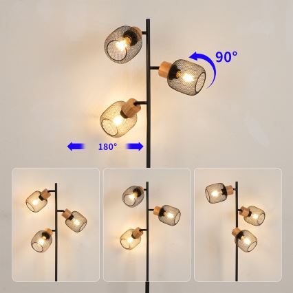 Brilagi - Lampadaire BASKLITE 3xE27/15W/230V bois/noir