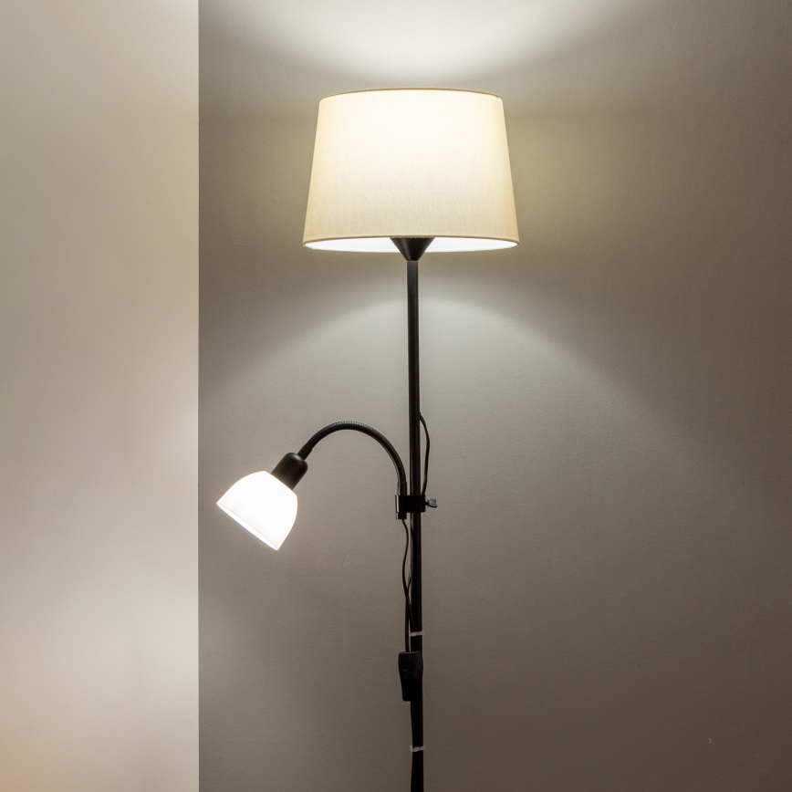 Brilagi - Lampadaire CERIA 1xE27/100W/230V + 1xE14/25W noir/beige