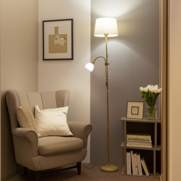 Brilagi - Lampadaire CERIA 2 en 1 1xE27/100W/230V + 1xE14/25W doré/beige