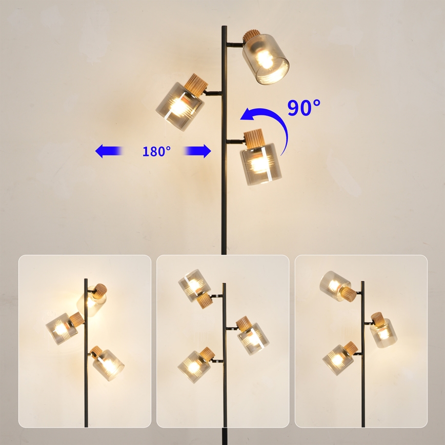 Brilagi - Lampadaire HYGGE 3xE14/15W/230V hévéa/fumé
