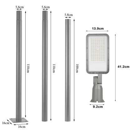 Brilagi - Lampadaire de rue LED extérieur avec mât articulé 3 m URBANLIGHT LED/50W/230V gris IP65