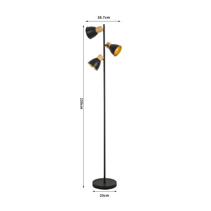 Brilagi - Lampadaire ODENSE 3xE14/10W/230V bois/noir