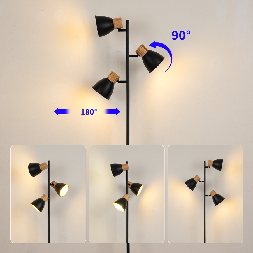 Brilagi - Lampadaire ODENSE 3xE14/10W/230V hévéa/noir