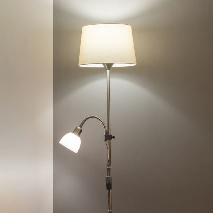 Brilagi - Lampadaire sur pied CERIA 1xE27/100W/230V + 1xE14/25W chrome mat/beige