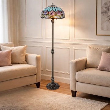 Brilagi - Lampadaire Tiffany en vitrail LORAS 2xE27/60W/230V