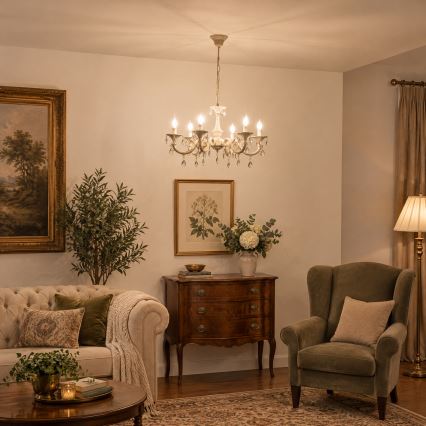 BRILAGI - Lampadario a catena CLASSIC 6xE14/10W/230V crema/patina
