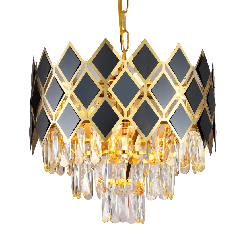 Brilagi - Lampadario a catena CRISTAL 5xE14/40W/230V Ø 38 cm oro/nero