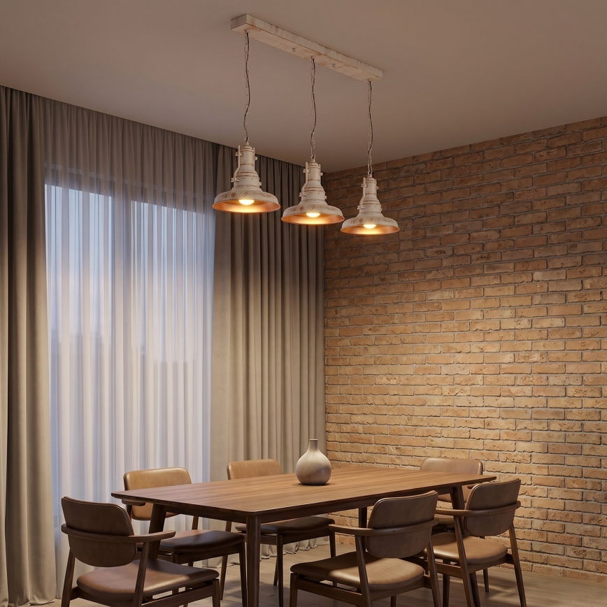 Brilagi - Lampadario a catena PYRONIC 3xE27/40W/230V crema/patina