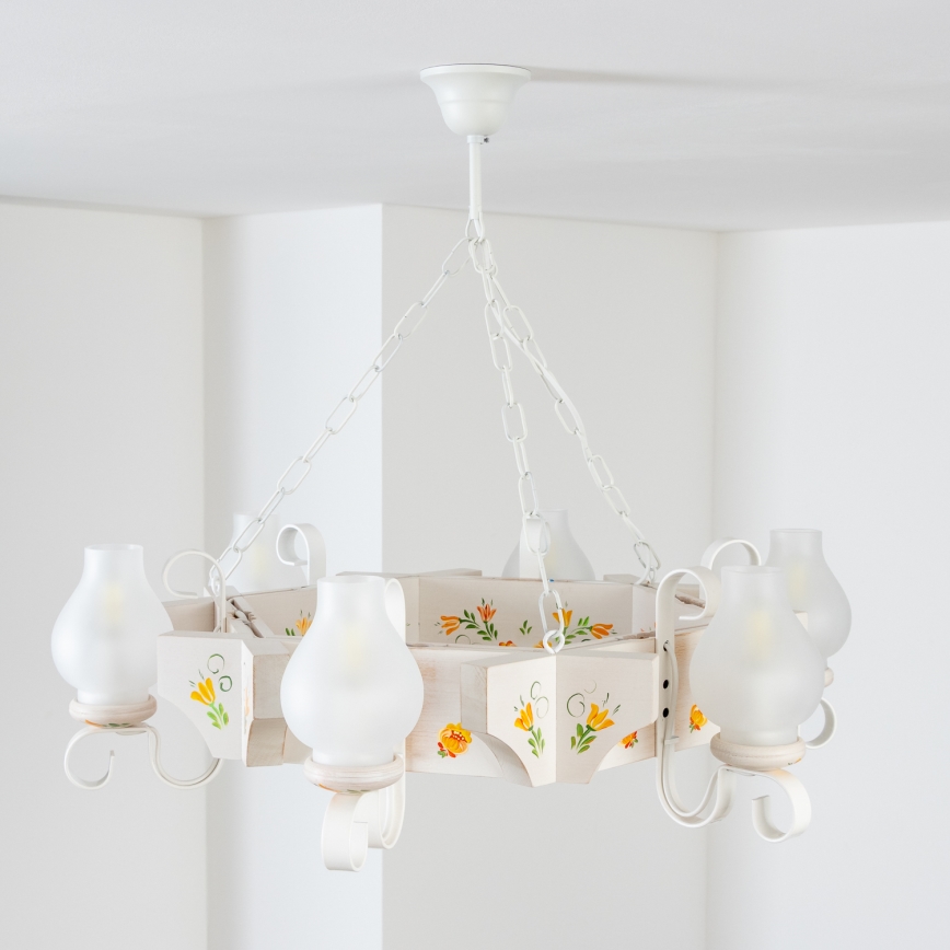 Brilagi - Lampadario a catena QUEEN 6xE14/40W/230V faggio/crema