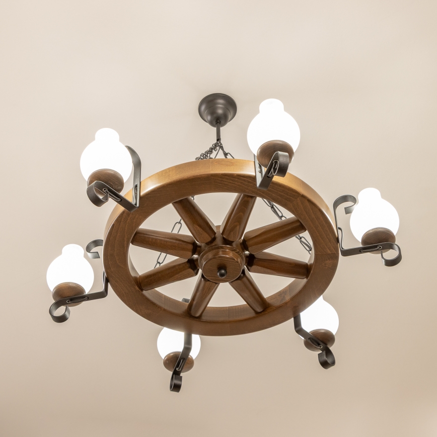 Brilagi - Lampadario a catena ROATA 6xE14/40W/230V Ø 70 cm faggio/noce