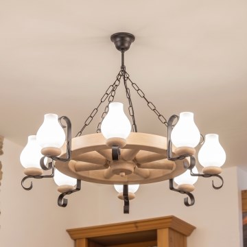 Brilagi - Lampadario a catena ROATA 8xE14/40W/230V rovere
