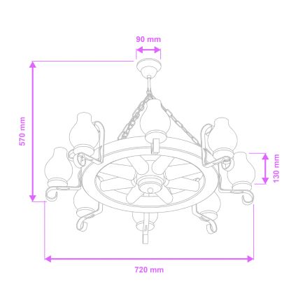 Brilagi - Lampadario a catena ROATA 8xE14/40W/230V Ø 70 cm faggio