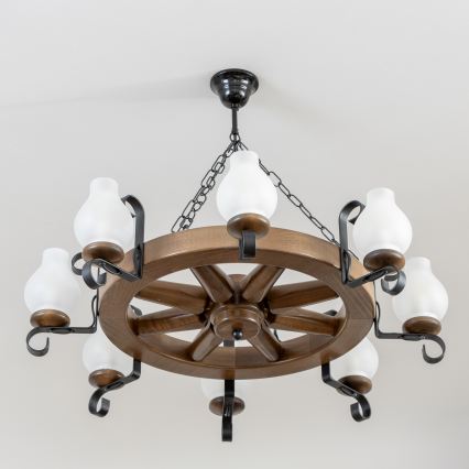 Brilagi - Lampadario a catena ROATA 8xE14/40W/230V Ø 70 cm faggio/noce