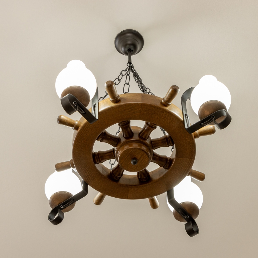 Brilagi - Lampadario a catena TIMONA 4xE14/40W/230V Ø 50 cm faggio/noce