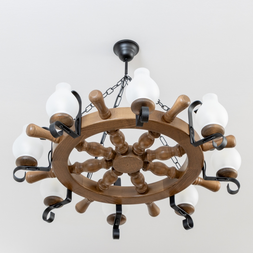 Brilagi - Lampadario a catena TIMONA 8xE14/40W/230V Ø 70 cm faggio/noce