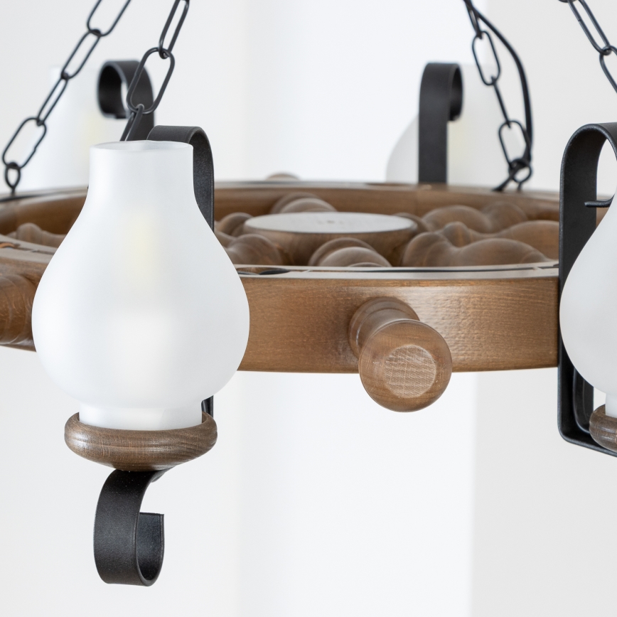 Brilagi - Lampadario a catena TIMONA 8xE14/40W/230V Ø 70 cm faggio/noce