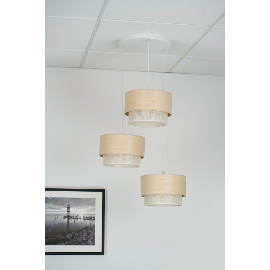 Brilagi - Lampadario a sospensione con cavo ARIZONA BOHO 3xE27/15W/230V beige/bianco