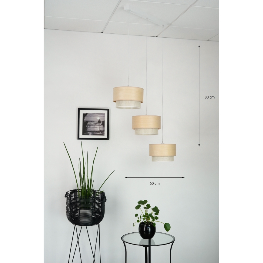 Brilagi - Lampadario a sospensione con cavo ARIZONA BOHO 3xE27/15W/230V beige/bianco