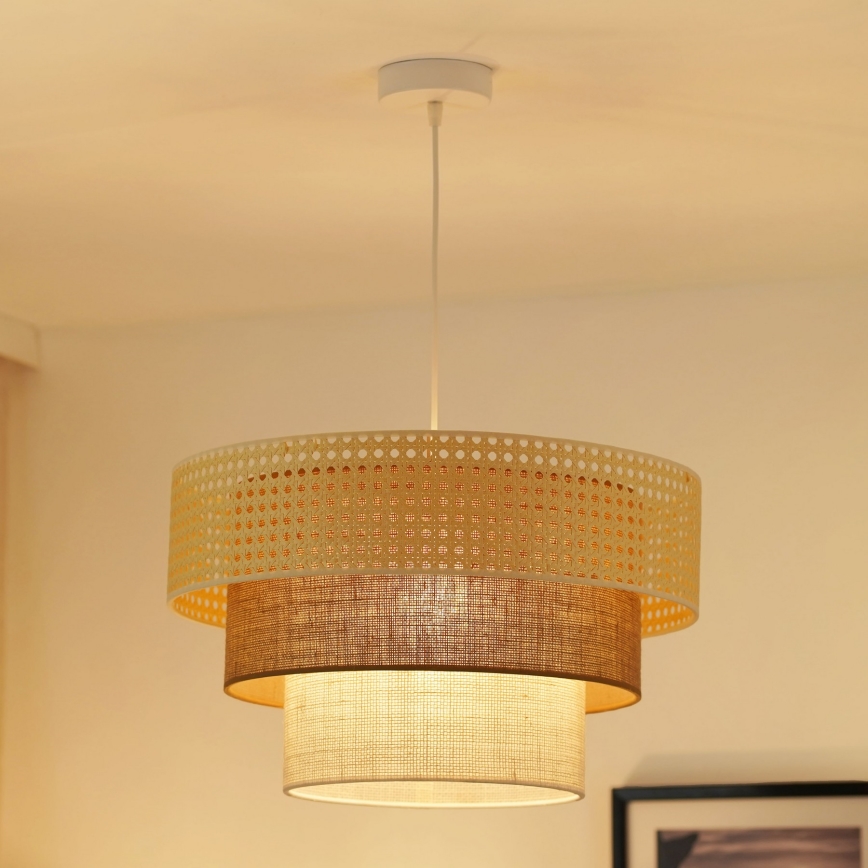 Brilagi - Lampadario a cavo CEDAR LUNETA 1xE27/15W/230V diam. 45 cm rattan/marrone/crema