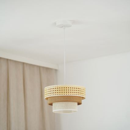Brilagi - Lampadario a cavo CEDAR LUNETA 1xE27/15W/230V diam. 25 cm rattan/marrone/crema