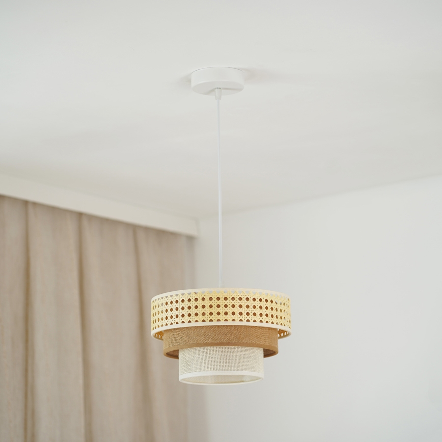 Brilagi - Lampadario a cavo CEDAR LUNETA 1xE27/15W/230V diam. 25 cm rattan/marrone/crema