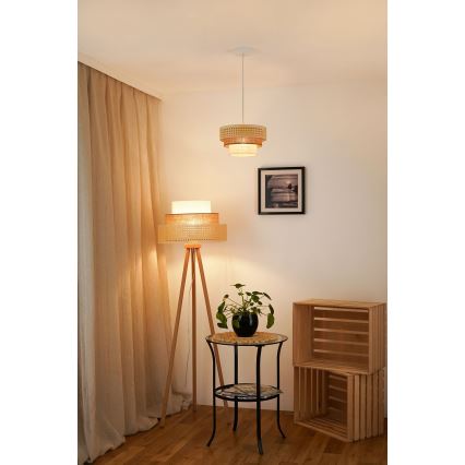 Brilagi - Lampadario a cavo CEDAR LUNETA 1xE27/15W/230V diam. 25 cm rattan/marrone/crema