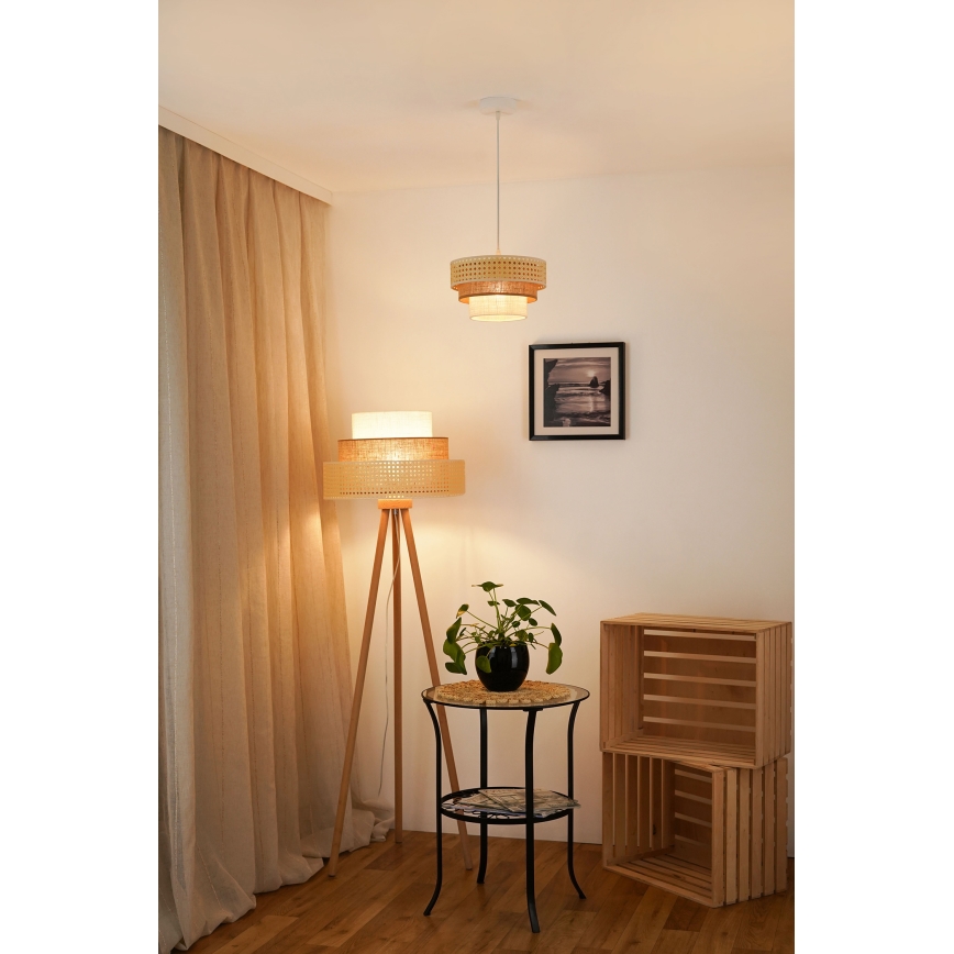 Brilagi - Lampadario a cavo CEDAR LUNETA 1xE27/15W/230V diam. 25 cm rattan/marrone/crema