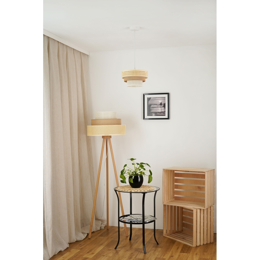 Brilagi - Lampadario a cavo CEDAR LUNETA 1xE27/15W/230V diam. 25 cm rattan/marrone/crema