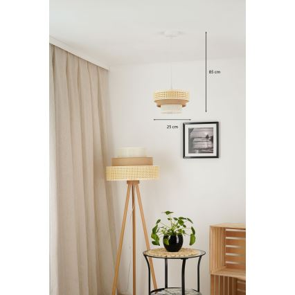 Brilagi - Lampadario a cavo CEDAR LUNETA 1xE27/15W/230V diam. 25 cm rattan/marrone/crema