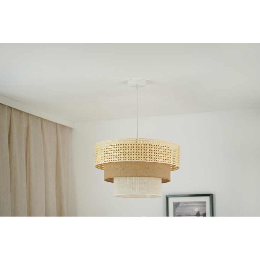 Brilagi - Lampadario a cavo CEDAR LUNETA 1xE27/15W/230V diam. 45 cm rattan/marrone/crema