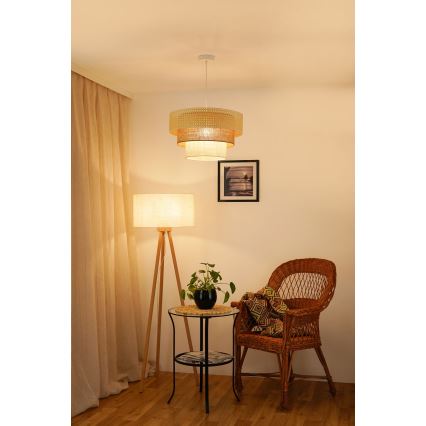 Brilagi - Lampadario a cavo CEDAR LUNETA 1xE27/15W/230V diam. 45 cm rattan/marrone/crema