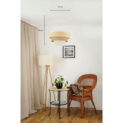 Brilagi - Lampadario a cavo CEDAR LUNETA 1xE27/15W/230V diam. 45 cm rattan/marrone/crema