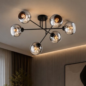 Brilagi - Lampadario a montaggio superficiale DIOR 6xE27/60W/230V nero/grigio fumé