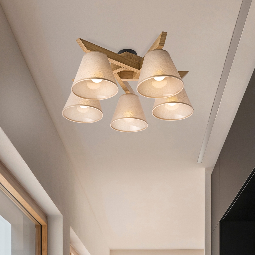 Brilagi - Lampadario a plafone ANTHONY 5xE14/40W/230V quercia/beige