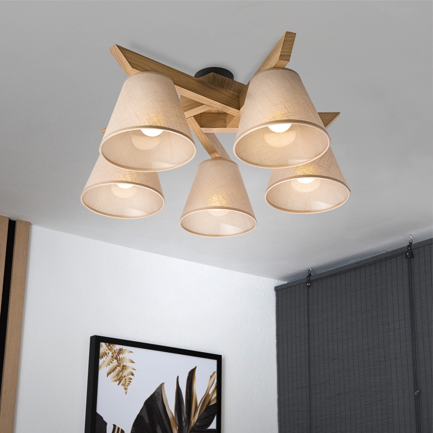 Brilagi - Lampadario a plafone ANTHONY 5xE14/40W/230V quercia/beige