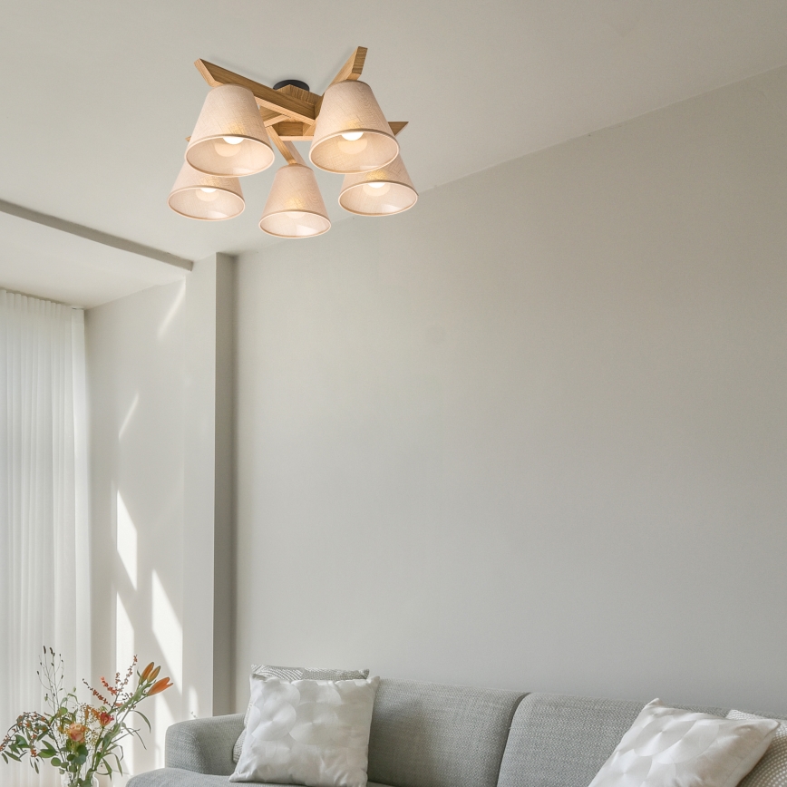 Brilagi - Lampadario a plafone ANTHONY 5xE14/40W/230V quercia/beige