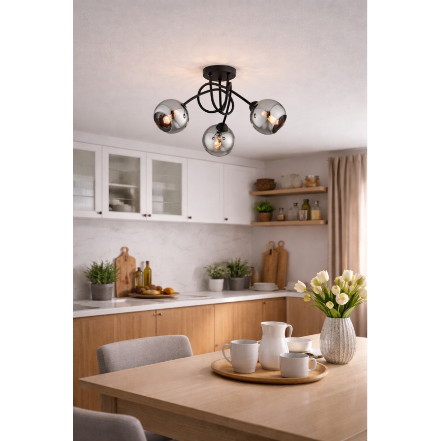 Brilagi - Lampadario a plafone DIOR 3xE27/60W/230V nero/grigio fumé