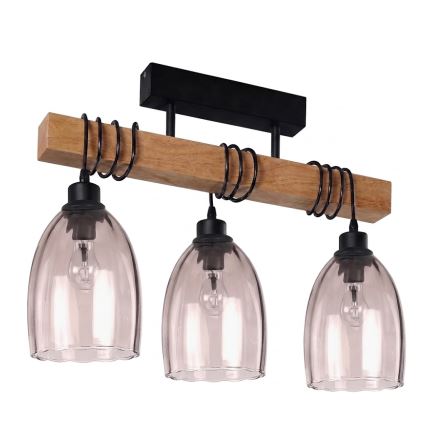Brilagi - Plafoniera WOOD GLASS 3xE27/60W/230V pino/nero/beige fumé