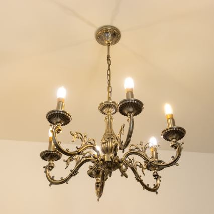 Brilagi - Lampadario a sospensione con catena CLASSIC 6xE14/60W/230V ottone